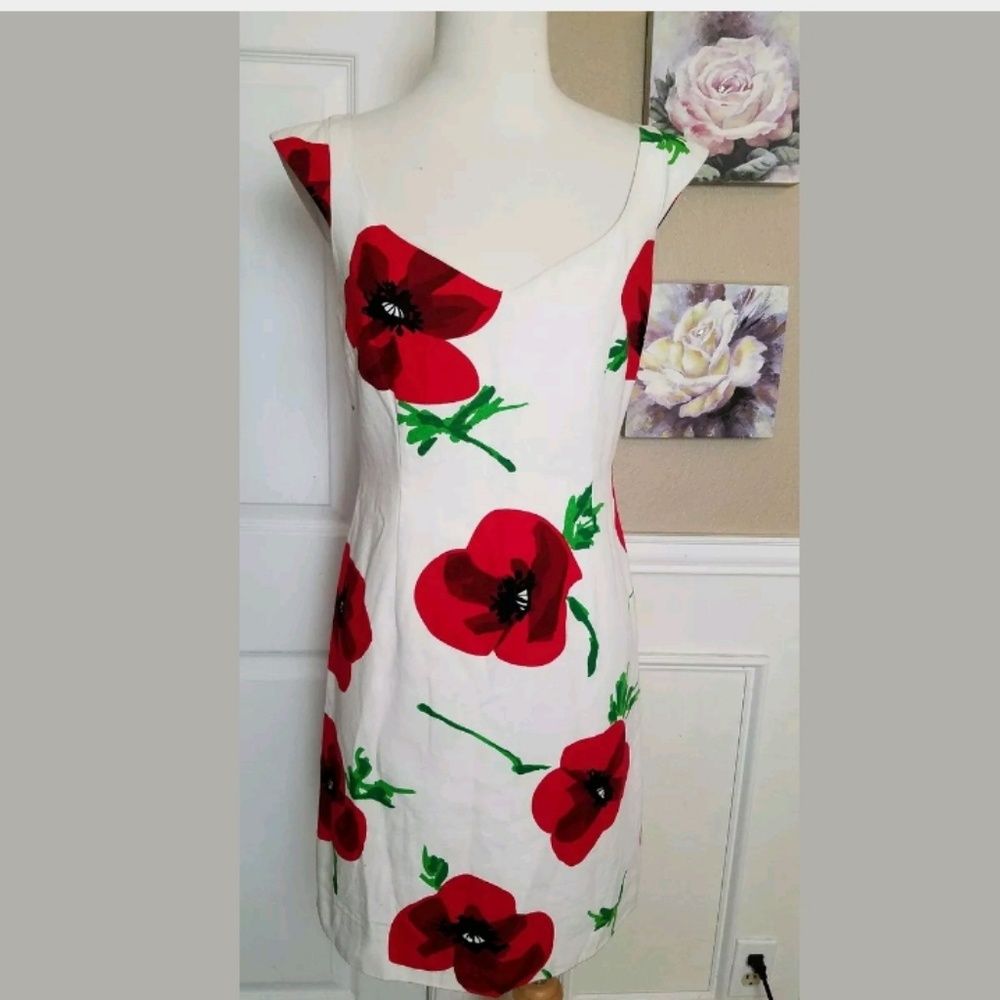 Moschino White Dress with Red Floral Print